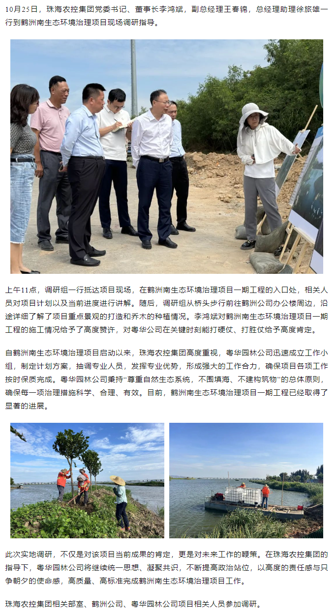 在线a天v堂一区99xx党委书记、董事长李鸿斌调研鹤洲南生态环境治理工作.png